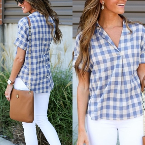 Madewell Blue Gingham Button-Back Top, Size XS - Picture 1 of 8
